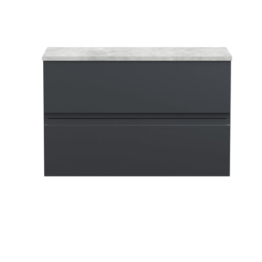 Hudson Reed Urban 800mm Soft Black Wall Hung 2 Drawer Vanity Unit With Laminate Worktop