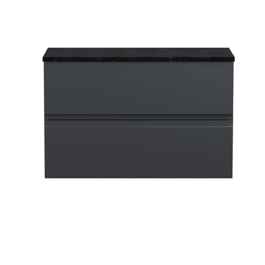 Hudson Reed Urban 800mm Soft Black Wall Hung 2 Drawer Vanity Unit With Laminate Worktop