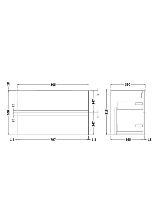 Hudson Reed Urban 800mm Wall Hung 2 Drawer Vanity Unit With Worktop