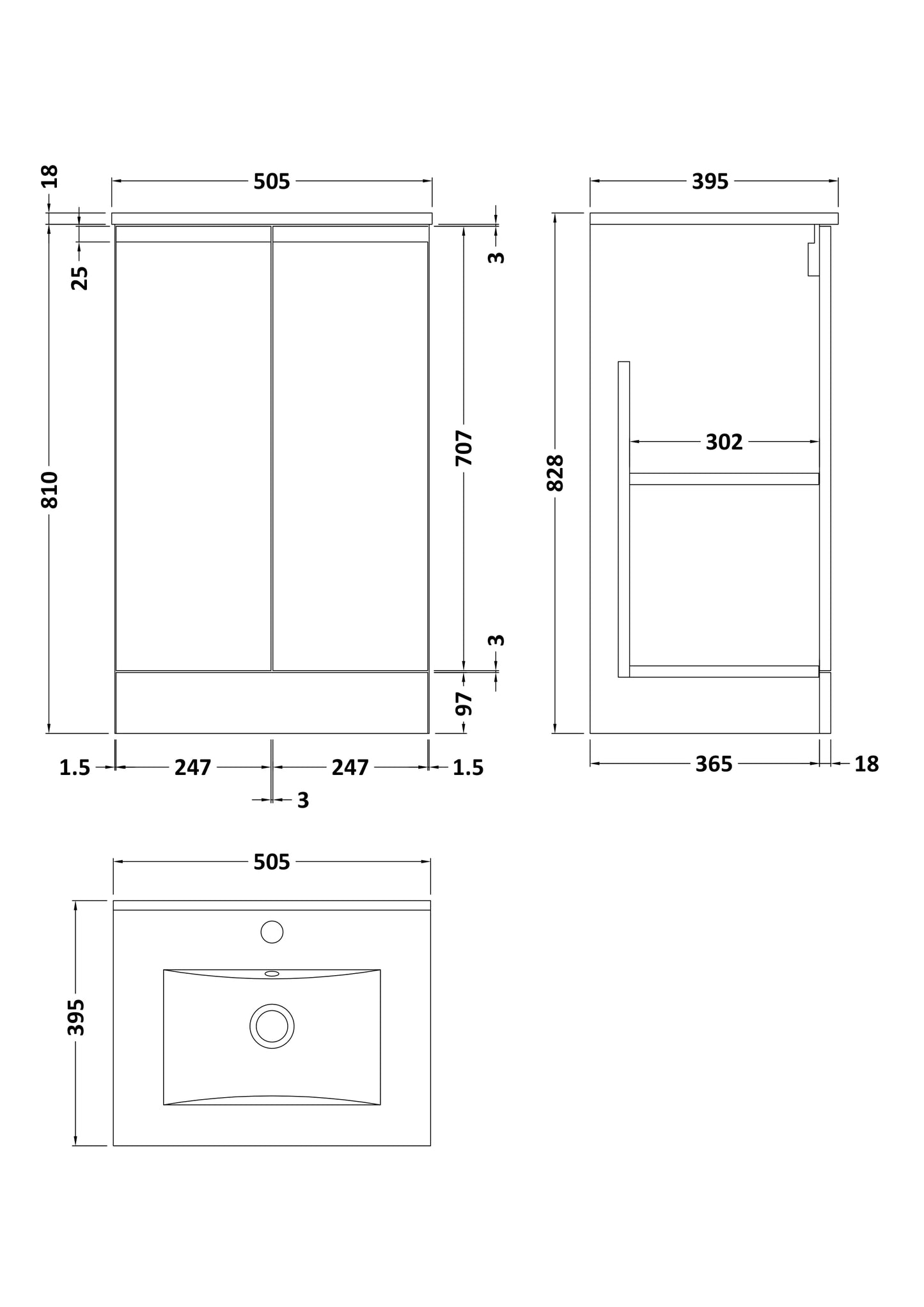Hudson Reed Urban 500mm Floor Standing 2 Door Vanity Unit with Ceramic Basin