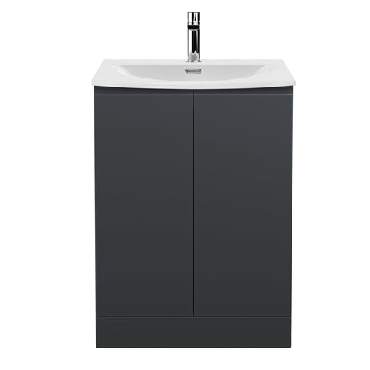 Hudson Reed Urban 610mm Handleless Floor Standing 2 Door Vanity Unit With Curved Ceramic Basin