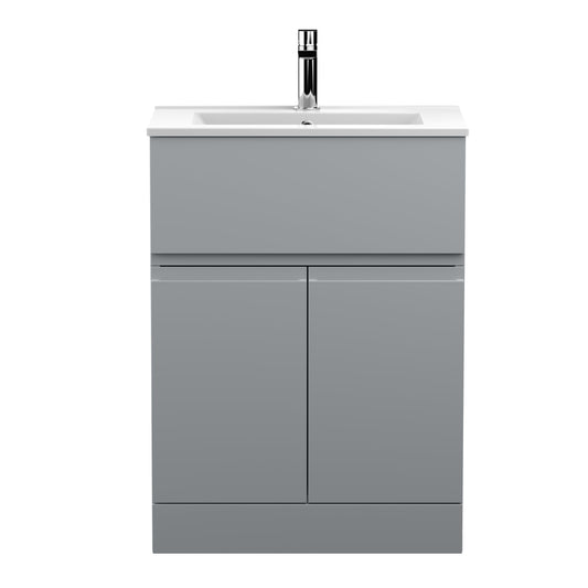 Hudson Reed Urban 600mm Satin Grey Floor Standing 2 Door 1 Drawer Vanity Unit With Basin