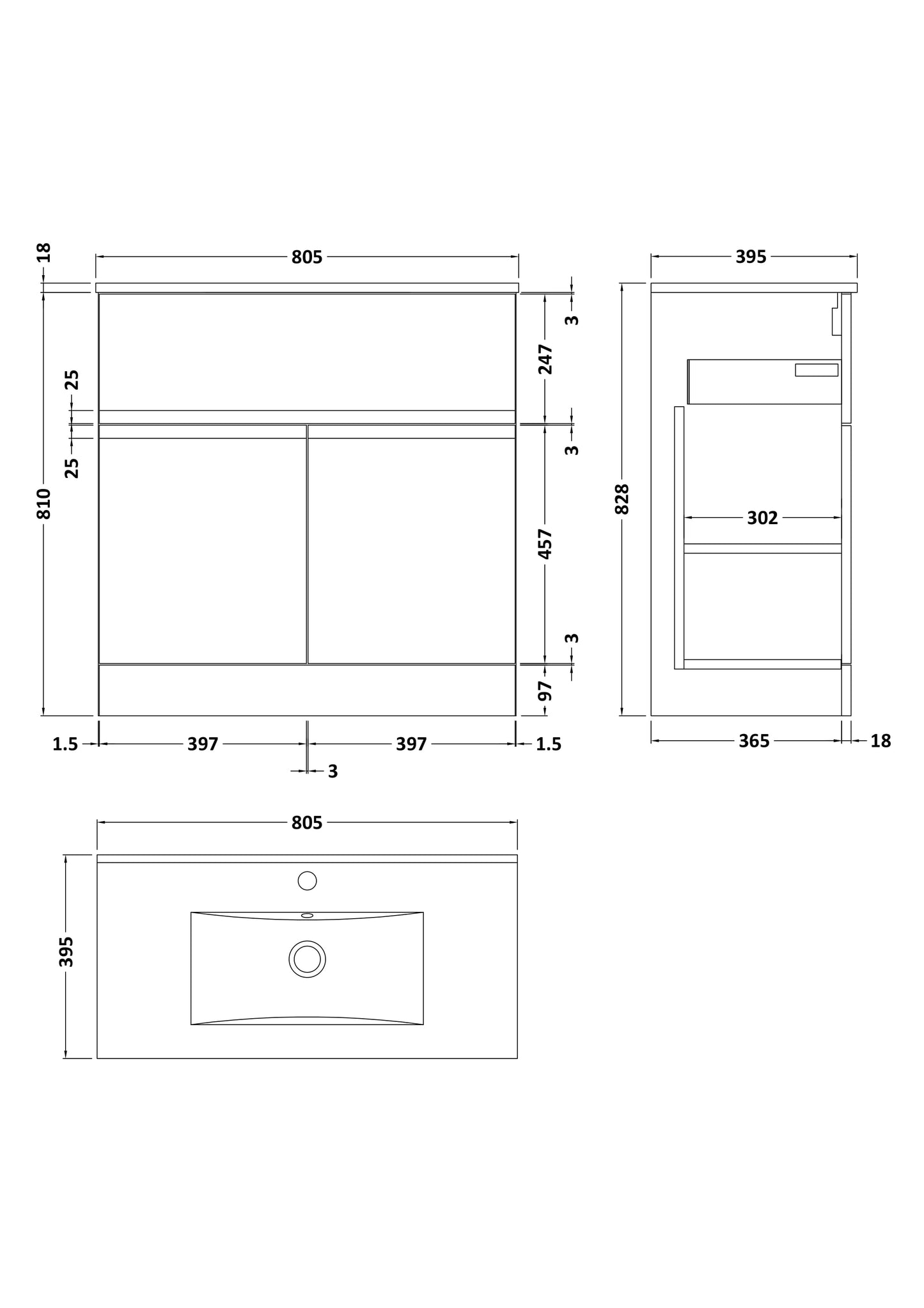 Hudson Reed Urban 800mm Satin Grey Floor Standing 2 Door 1 Drawer Vanity Unit With Basin