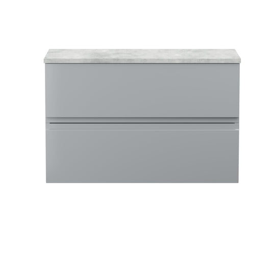 Hudson Reed Urban 805mm Satin Grey Wall Hung 2 Drawer Vanity Unit With Soft Close Drawers & Laminate Worktop
