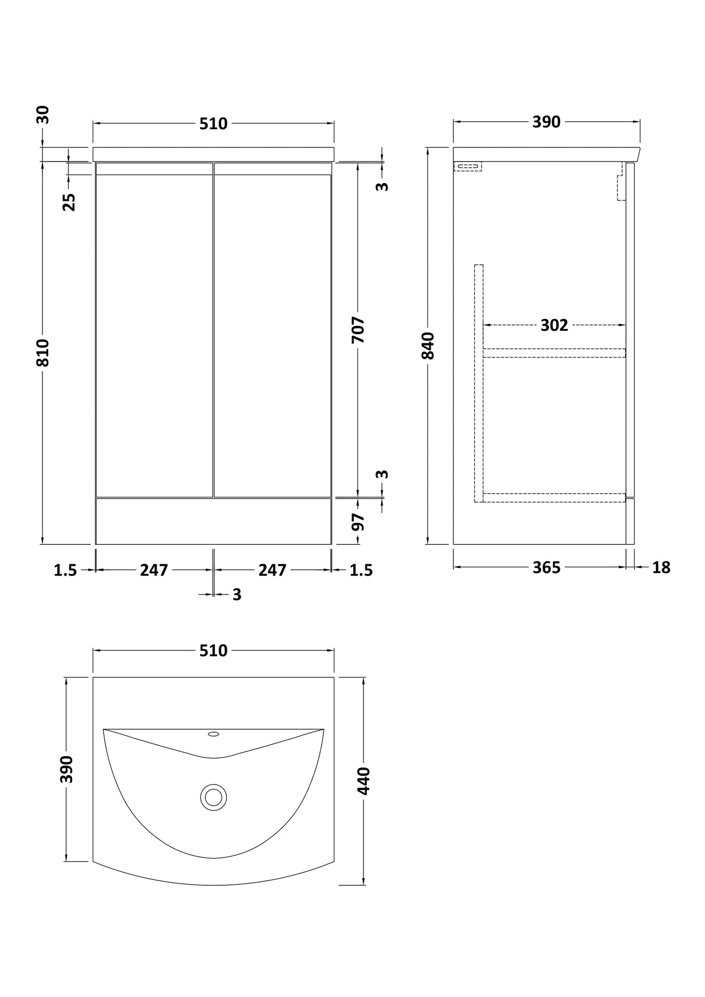 Hudson Reed Urban 500mm Satin Grey Floor Standing 2 Door Vanity Unit With Curved Basin