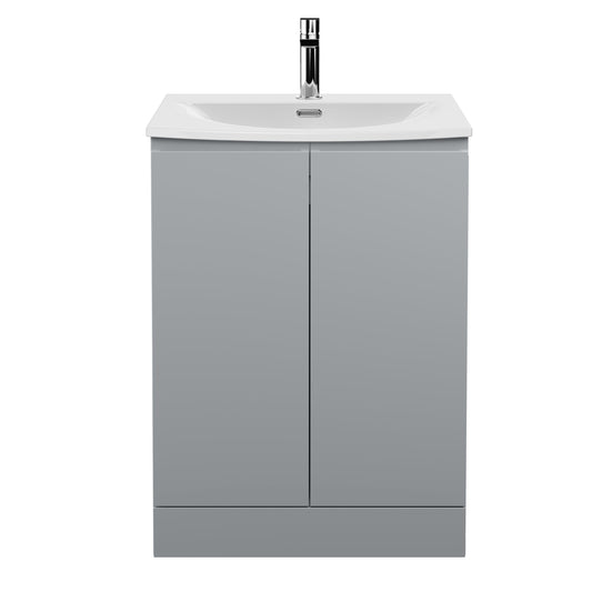 Hudson Reed Urban 600mm Satin Grey Floor Standing 2 Door Vanity Unit With Curved Basin