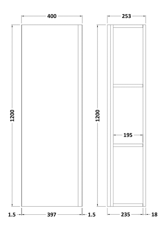 Hudson Reed Urban 400mm 1 Door Satin Grey Wall Hung Tall Cabinet