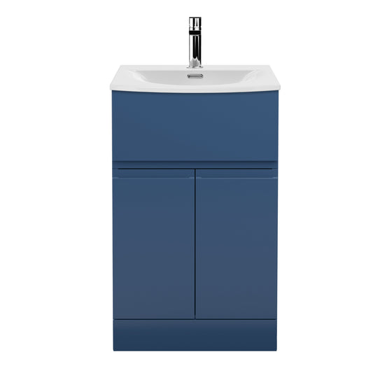 Hudson Reed Urban 510mm Satin Blue 2 Door 1 Drawer Floor Standing Vanity Unit with Curved Ceramic Basin