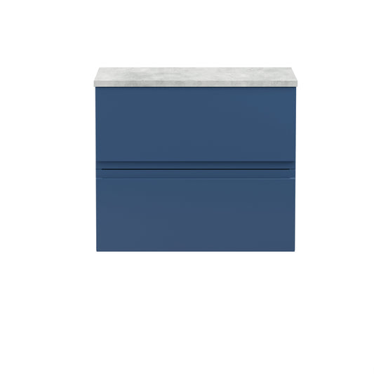 Hudson Reed Urban 600mm Satin Blue Wall Hung 2 Drawer Vanity Unit With Laminate Worktop