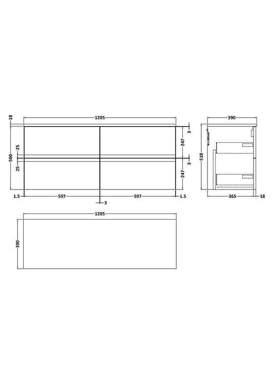 Hudson Reed Urban 1200mm Wall Hung 4-Drawer Unit With Worktop