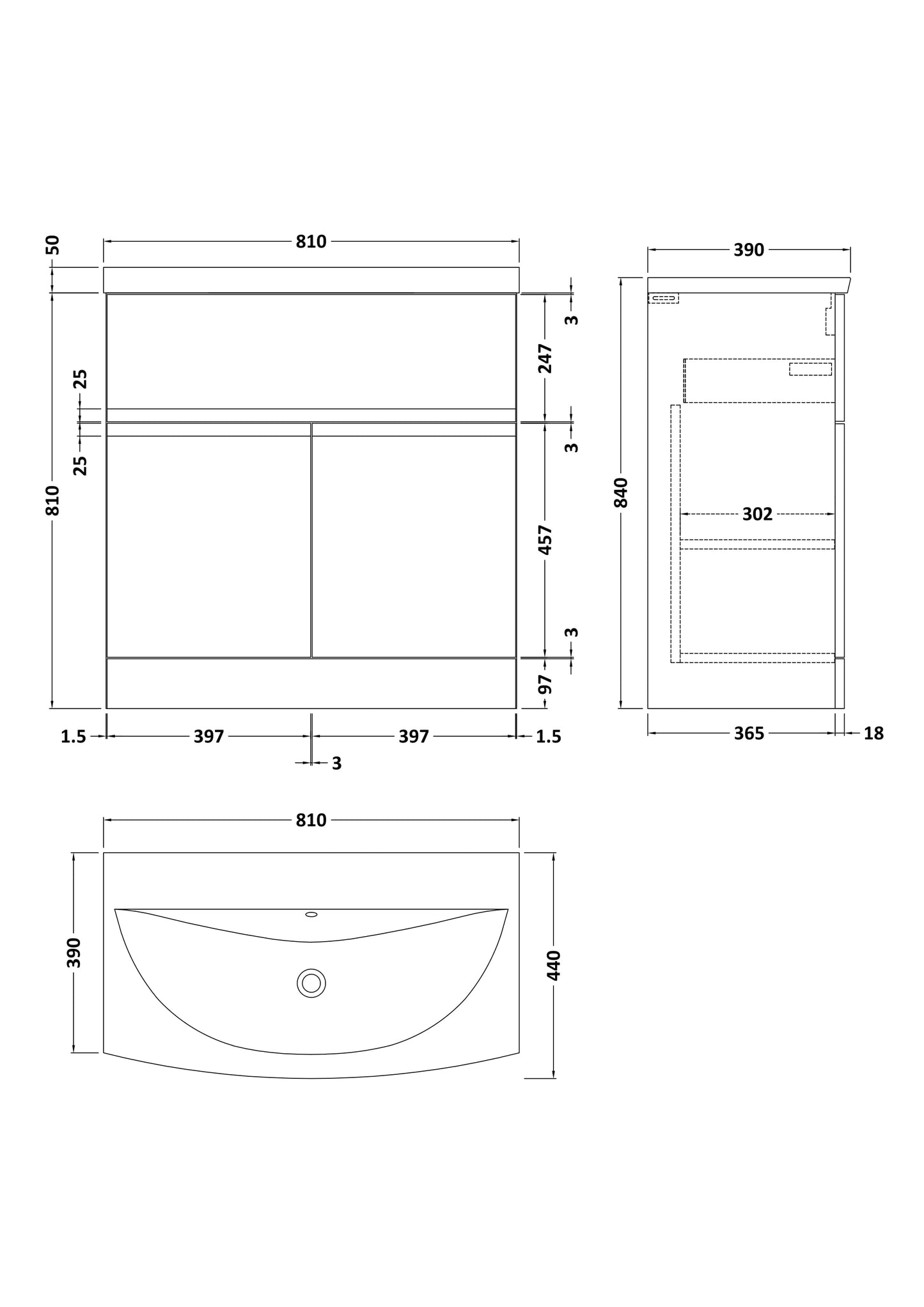 Hudson Reed Urban 800mm Floor Standing 2 Door Vanity Unit with Curved Basin