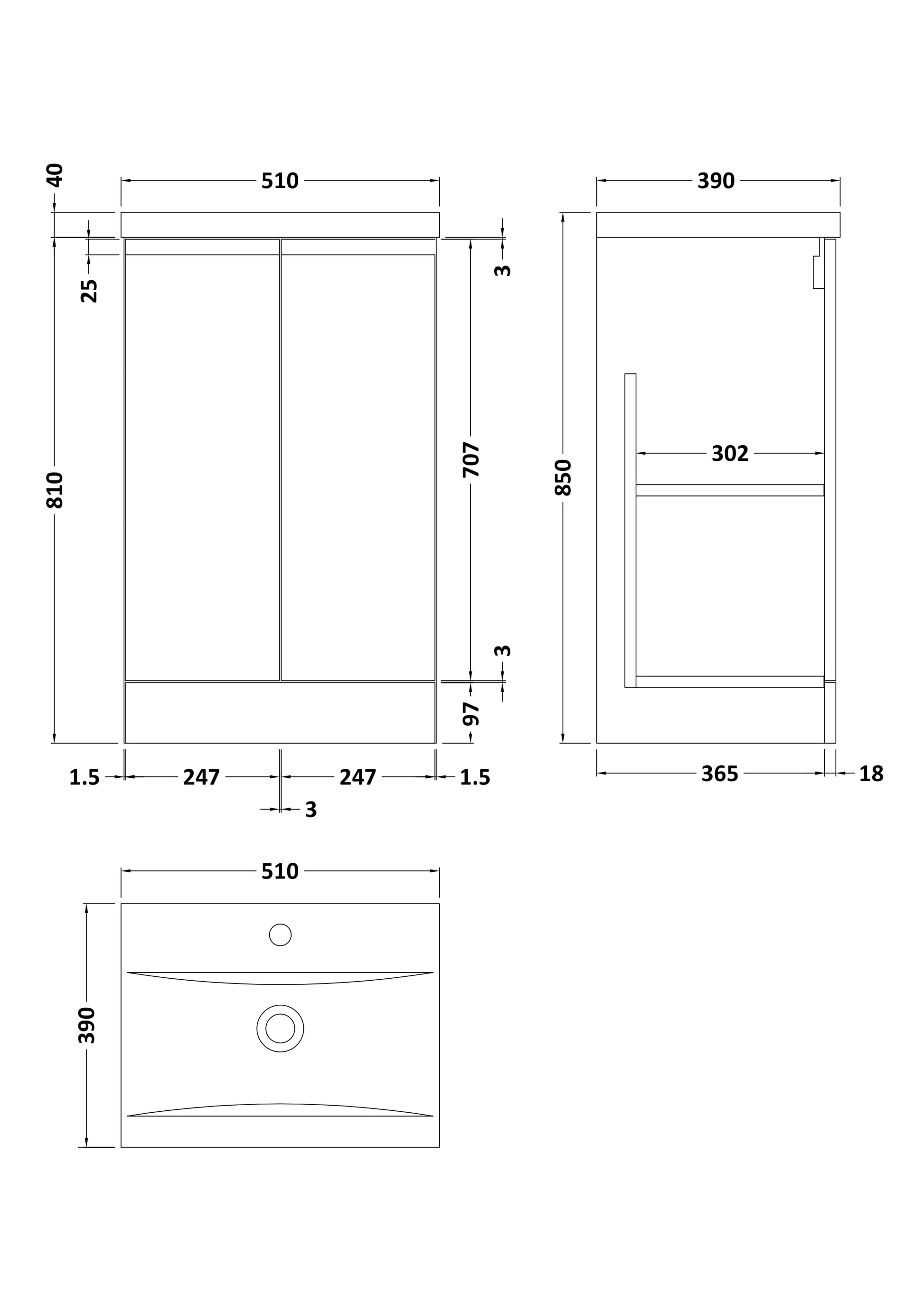 Urban Floor Standing 2 Door Vanity Unit with Mid-Edge Basin 500mm