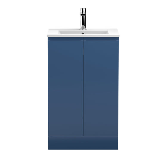 Hudson Reed Urban 500mm Satin Blue Floor Standing 2 Door Vanity Unit With Basin