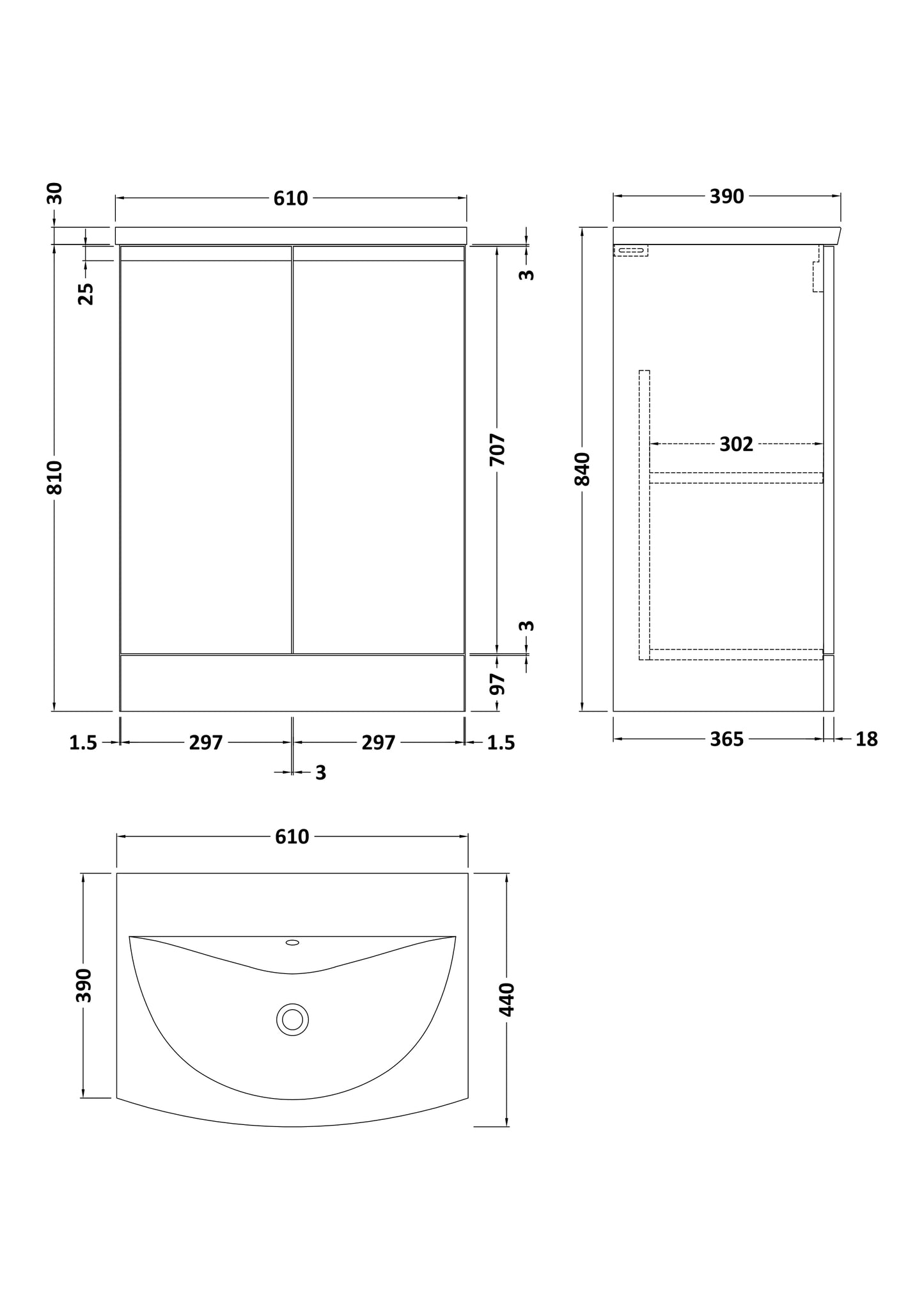Hudson Reed Urban 600mm Satin Blue Floor Standing Vanity Unit with Curved Basin