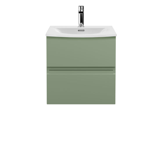 Hudson Reed Urban 500mm Satin Green Wall Hung 2-Drawer Vanity Unit with Basin and 1 Tap Hole