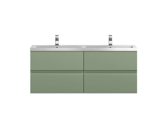 Hudson Reed Urban 1205mm Satin Green Wall Hung 4-Drawer Vanity Unit with Double Polymarble Basin