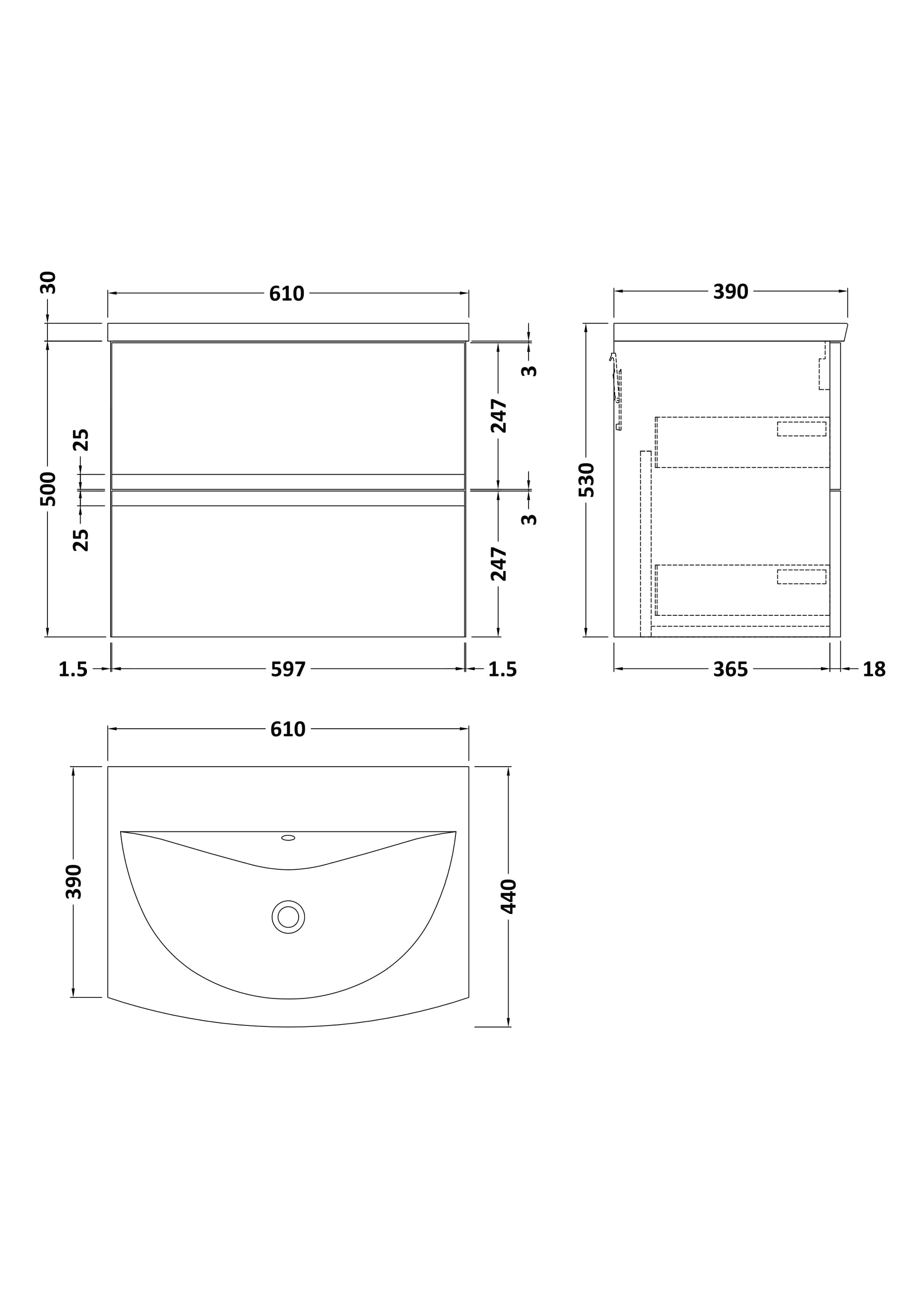Hudson Reed Urban 600mm Wall Hung 2-Drawer Unit and 1 Tap Hole Basin