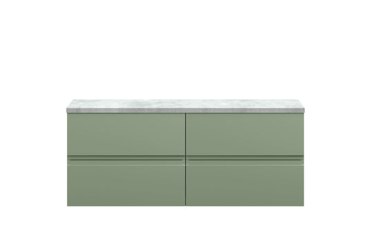 Hudson Reed Urban 1200mm Satin Green Wall Hung 4-Drawer Unit With Laminate Worktop