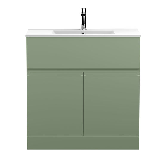 Hudson Reed Urban 800mm Satin Green Floor Standing Vanity Unit with 1 Tap Hole Basin