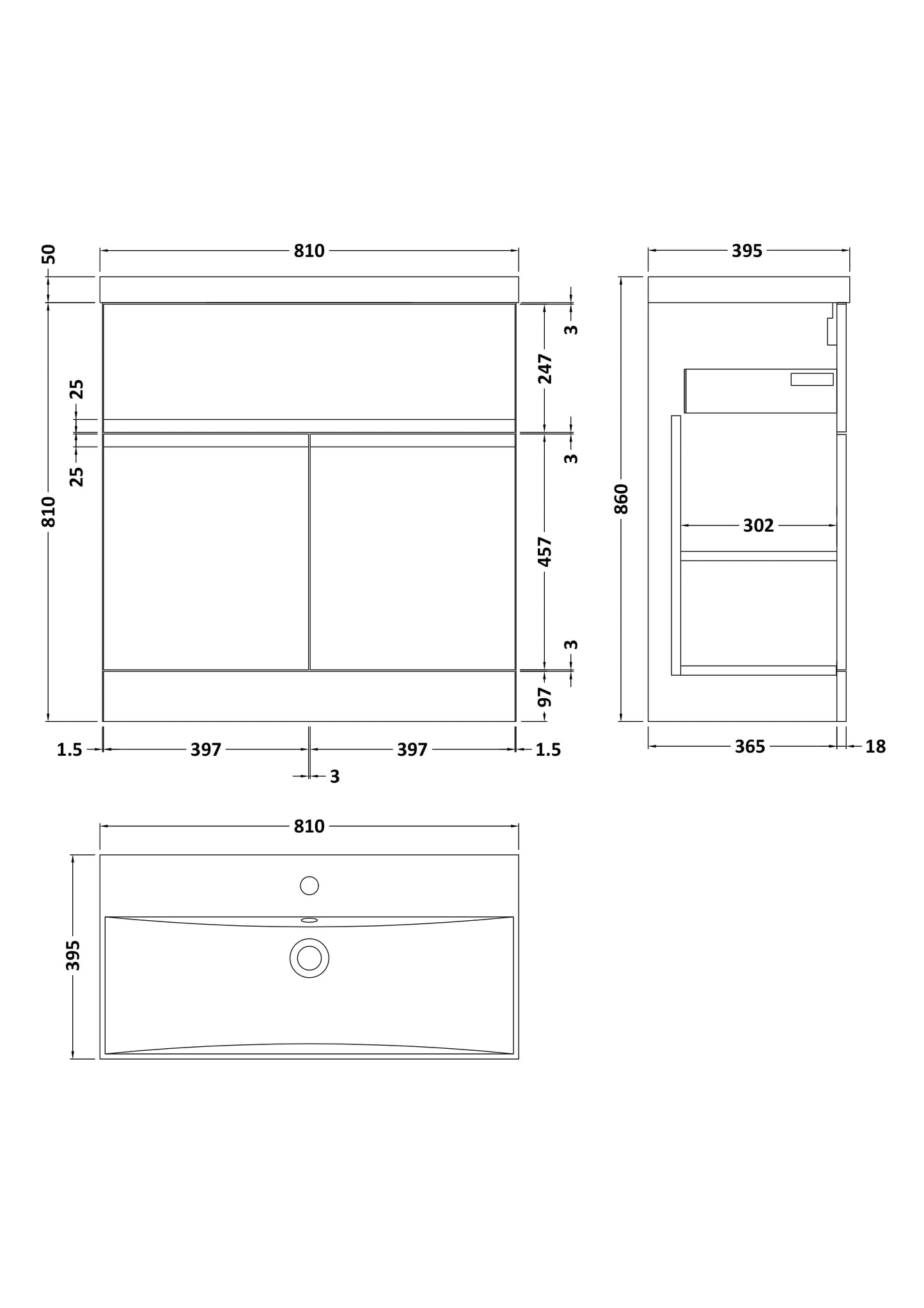 Urban 800mm Floor Standing 2-Door/Drawer Unit and Thin-Edge Basin 1 Tap Hole