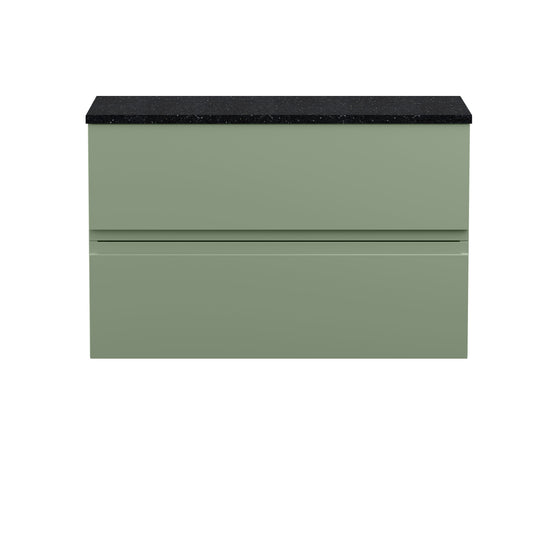 Hudson Reed Urban 800mm Satin Green Wall Hung 2-Drawer Unit With Laminate Top