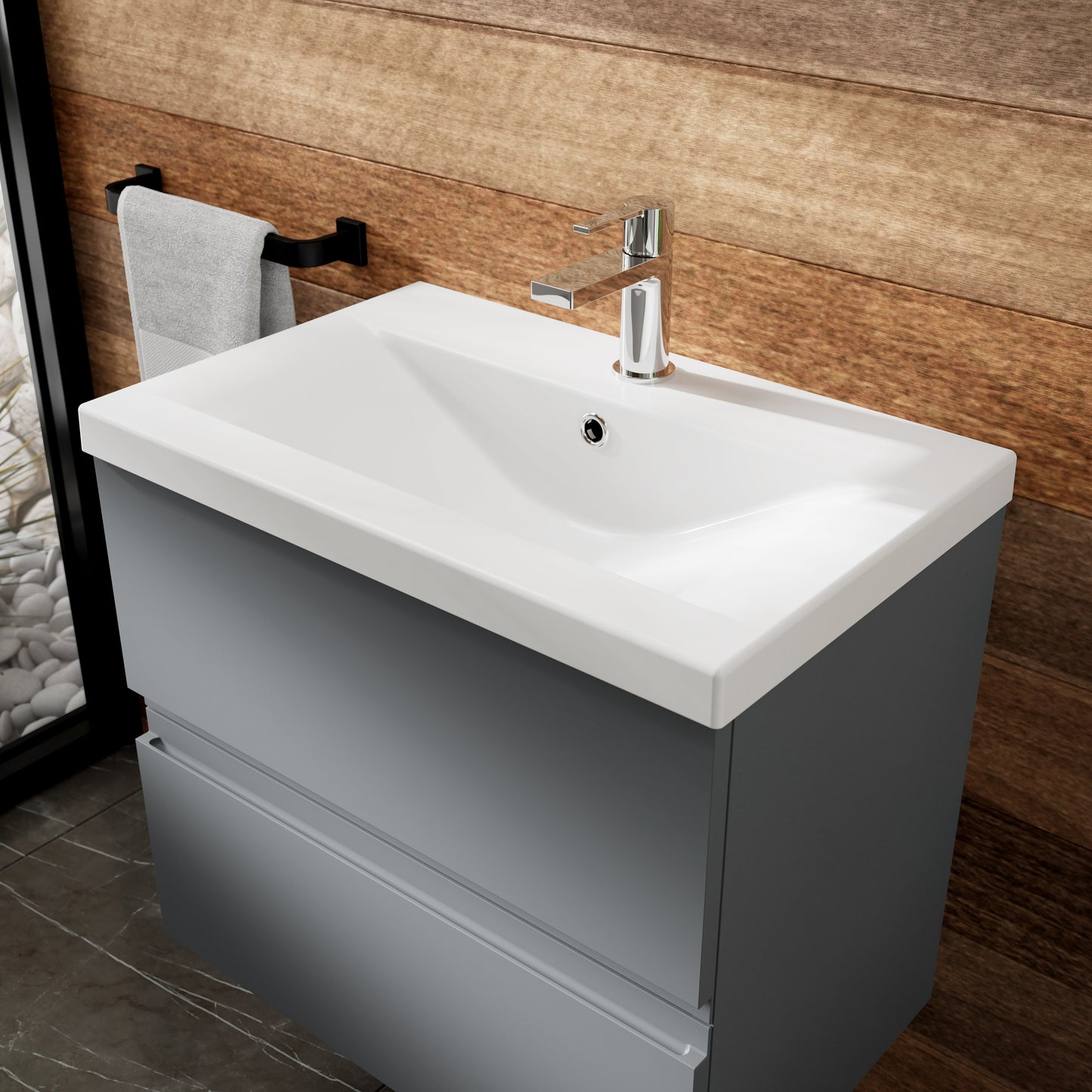 Hudson Reed Urban 500mm Satin Grey Wall Hung 2 Drawer Vanity Unit with Basin With Soft Close Drawers