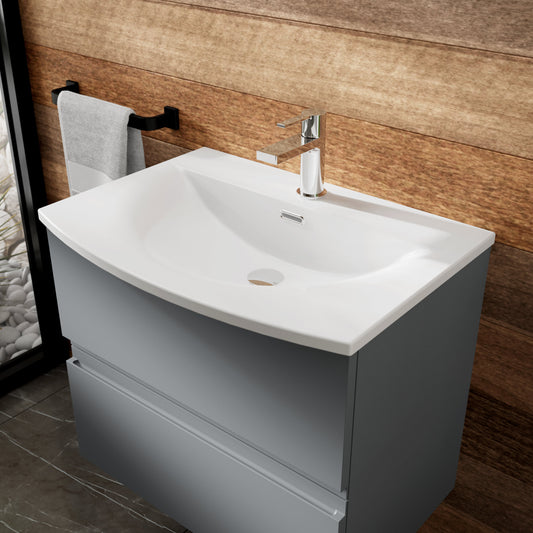 Hudson Reed Urban 600mm Satin Grey Wall Hung 2 Drawer Vanity Unit With Curved Basin