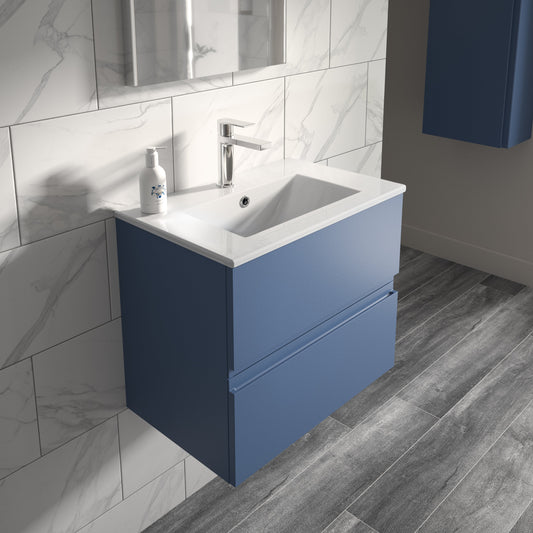Hudson Reed Urban 805mm Satin Blue Wall Hung 2 Drawer Vanity Unit with Basin