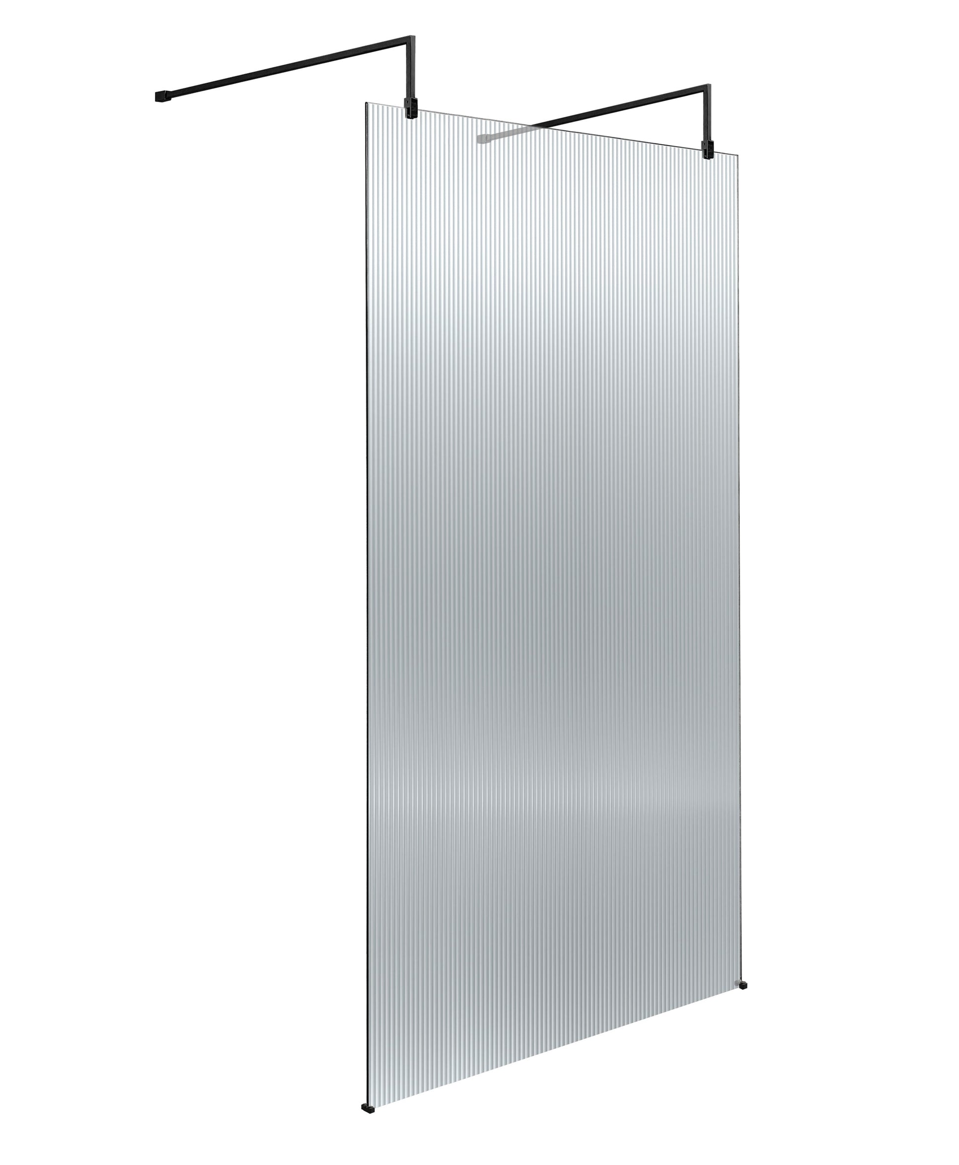 1000mm Fluted Wetroom Scren with Arms & Feet Matt Black