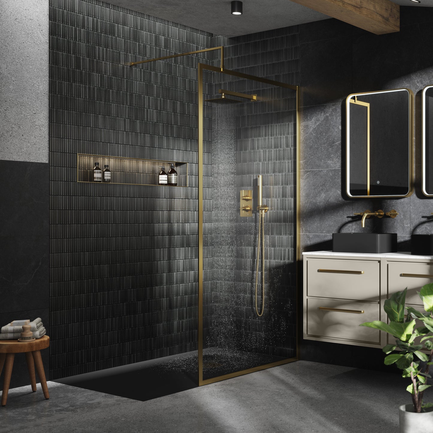Full Outer Frame Wetroom Screens Full Outer Frame Wetroom 8mm Toughened Safety Glass Screen & Support Bar 1950mm x 900mm x 8mm
