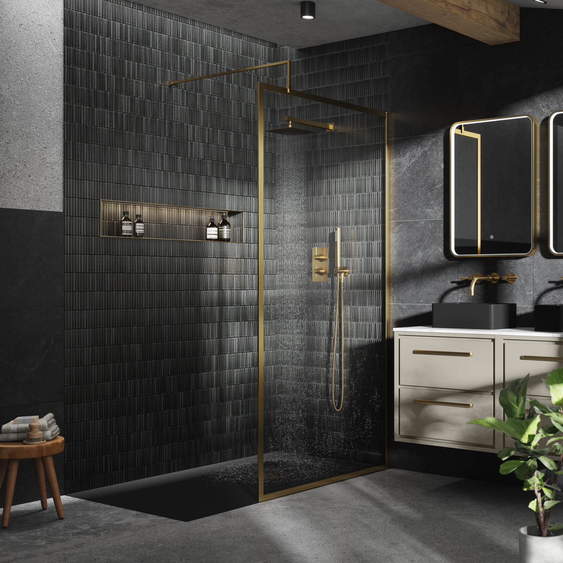 Full Outer Frame Wetroom Screens Full Outer Frame Wetroom 8mm Toughened Safety Glass Screen & Support Bar 1950mm x 1400mm x 8mm
