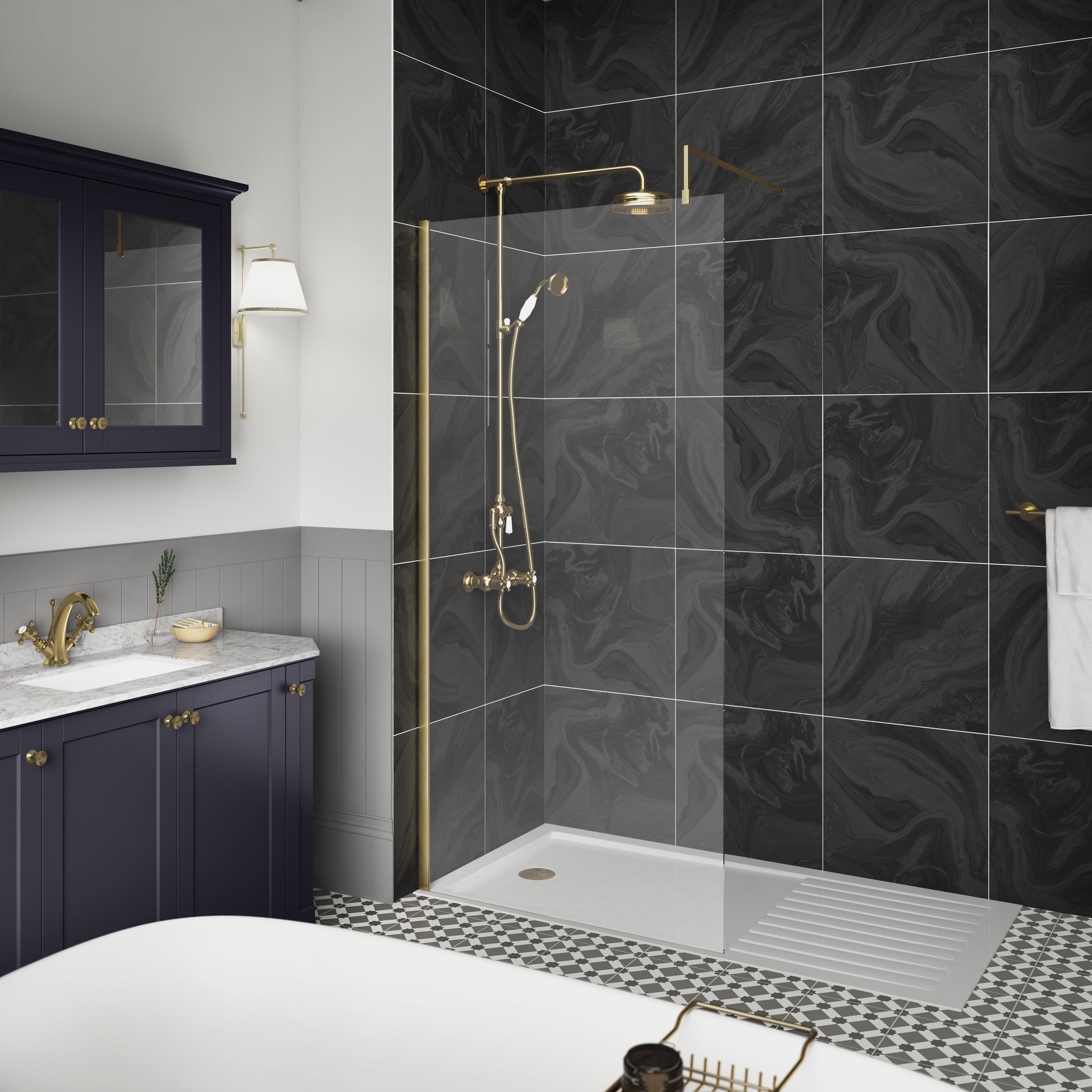 1000mm Wetroom Screen With Brass Support Bar