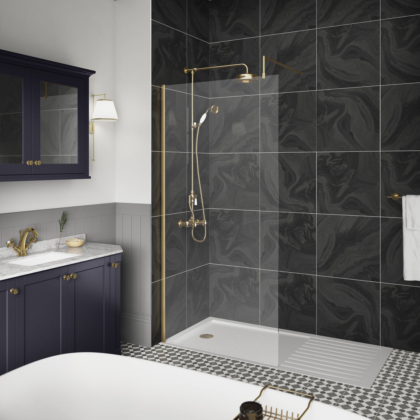 1200mm Wetroom Screen With Brass Support Bar