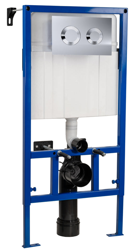 Hudson Reed Midheight Dual Flush Concealed Cistern Frame With Chrome Round Plate