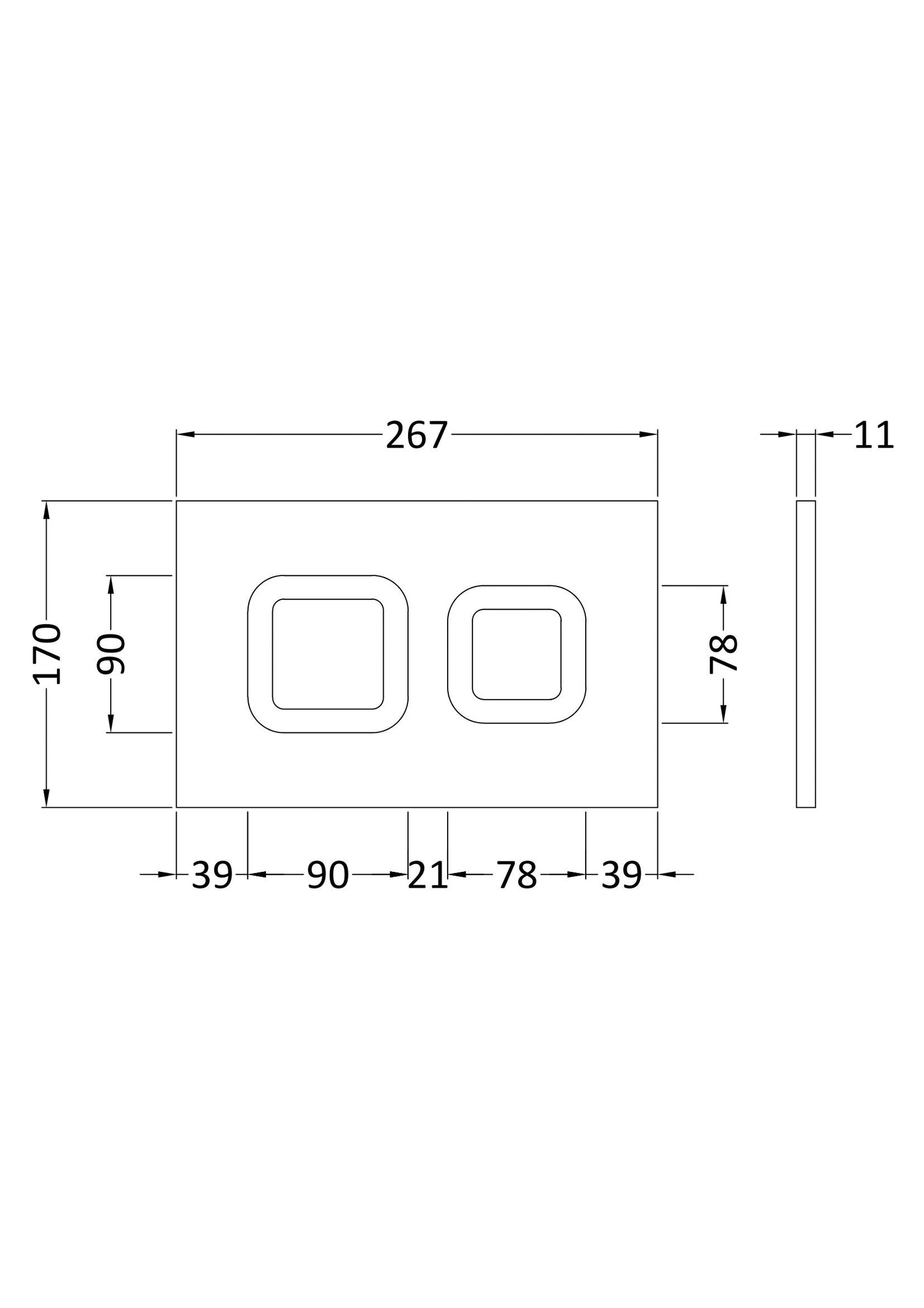 Matt Black Square Dual Flush Push Button