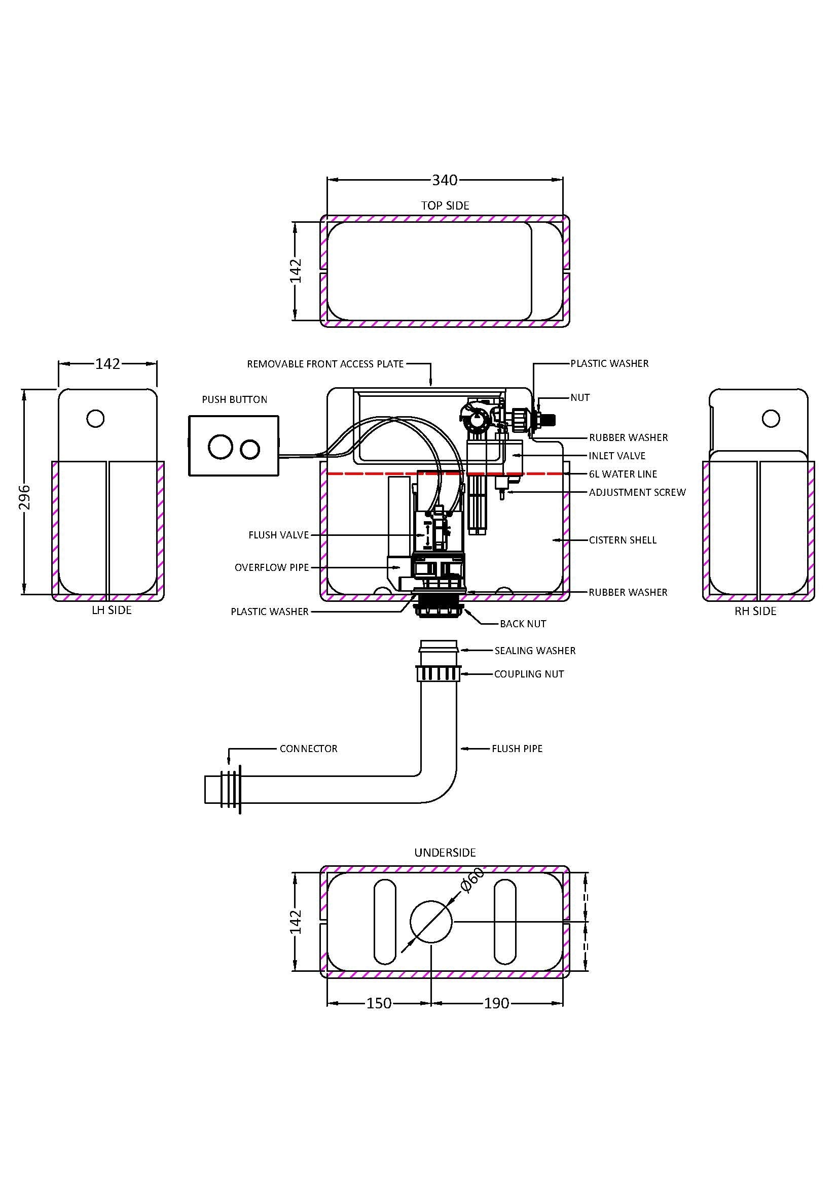 Hudson Reed Contemporary Concealed Cistern With Chrome Flush Plate
