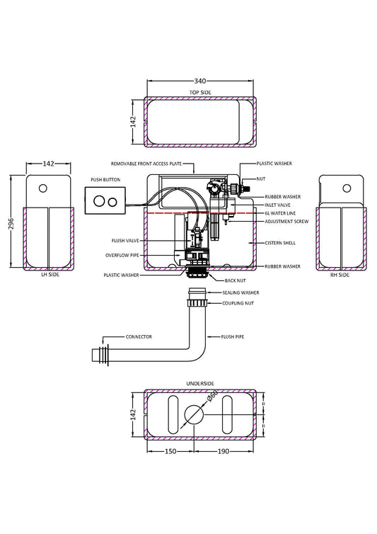 Hudson Reed Matt Black Concealed Dual Flush Cistern With Matt Black Flush Plate