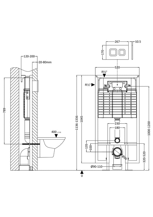 Hudson Reed Square Dual Flush Concealed Cistern Frame With Matt White Buttons