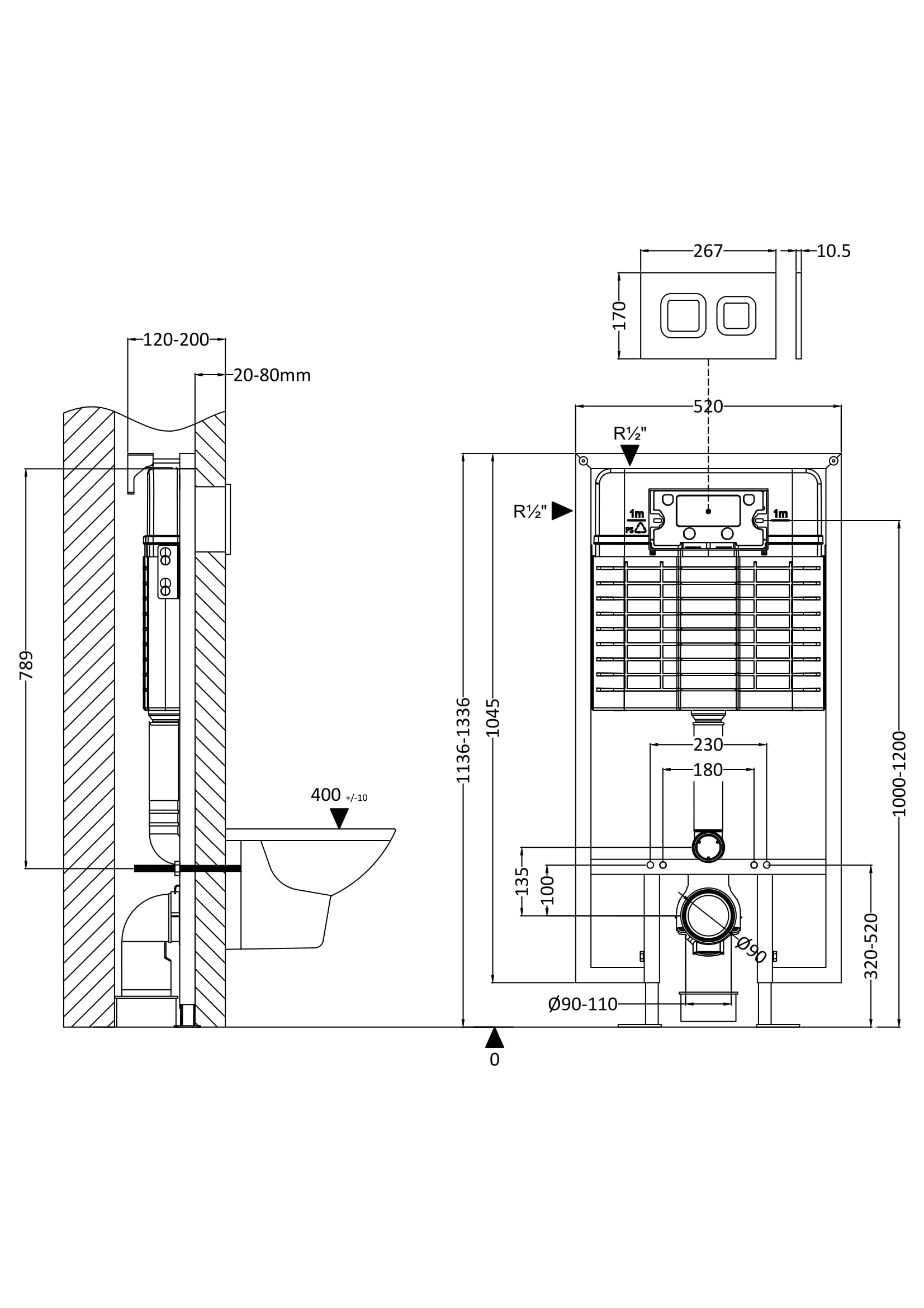 Hudson Reed Square Concealed Cistern Frame With Matt Black Flush Plate