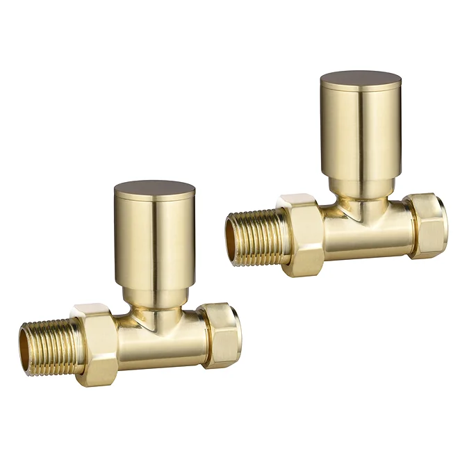 Arezzo Modern Straight Radiator Valves - Brushed Brass - Image 2