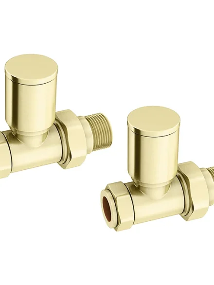 Arezzo Modern Straight Radiator Valves - Brushed Brass